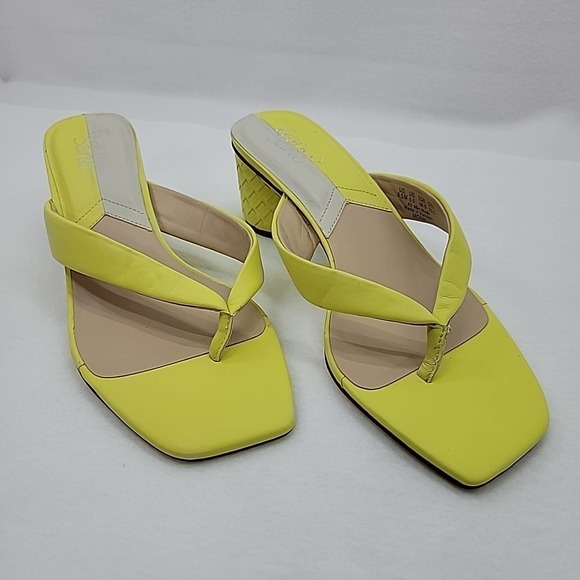 Franco Sarto Shoes - FRANCO‎ SARTO Women's Moah  Bright Yellow Thong Kitten Block Heels Woven Sz 8.5M